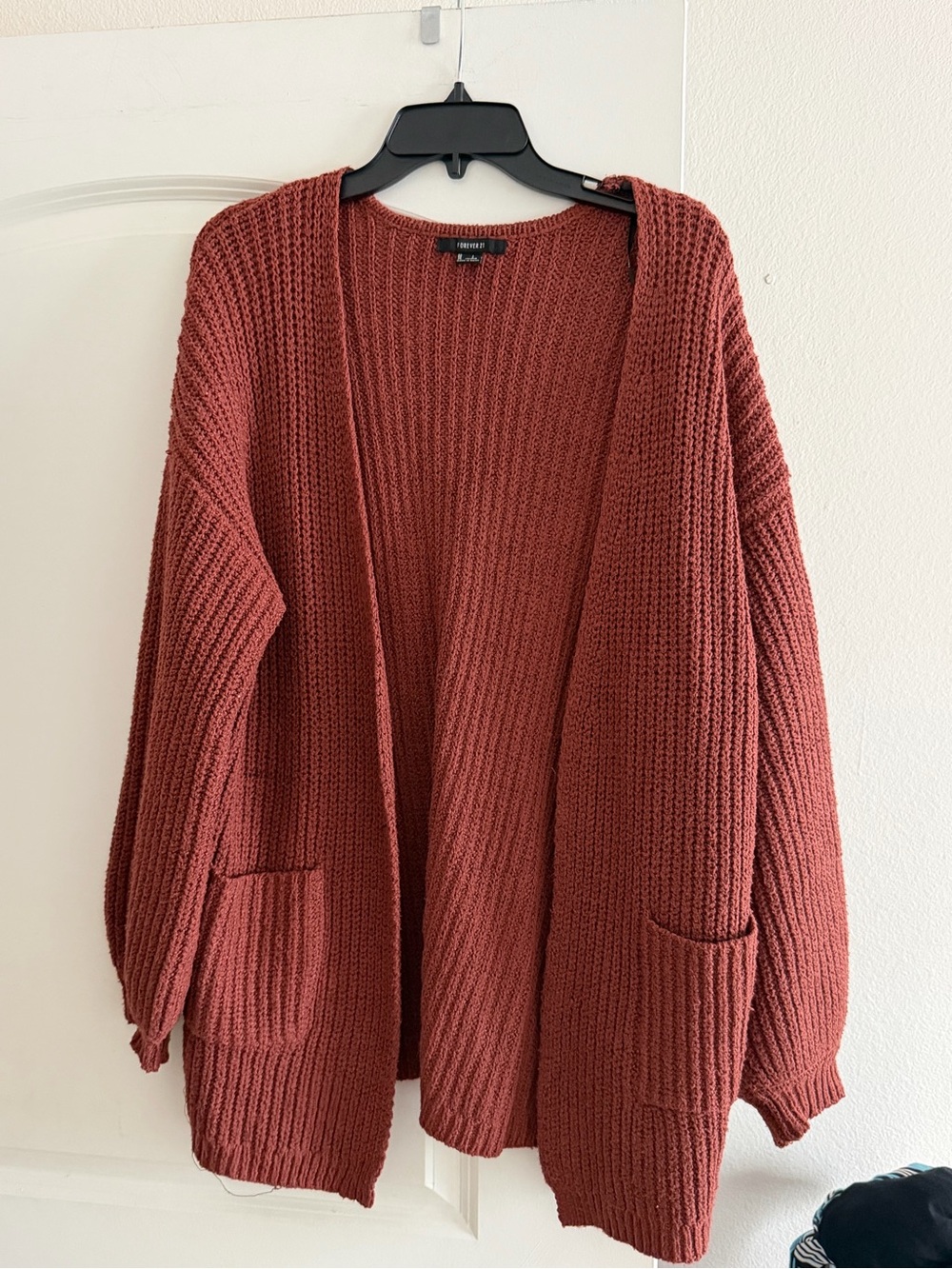 Forever 21 Open-Front Chunky Cardigan in Rust Red
